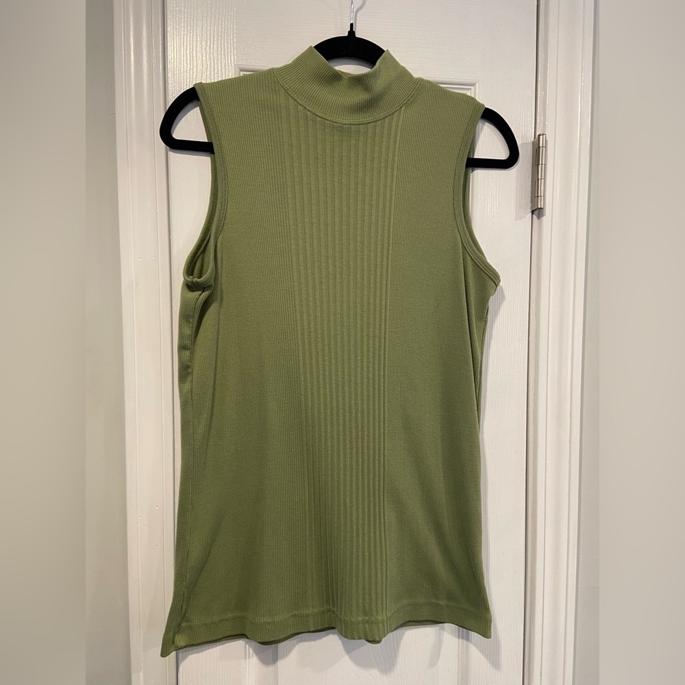 Extra Touch Size 1X Sage Green Mock Neck Pullover Sleeveless Ribbed Top Shell